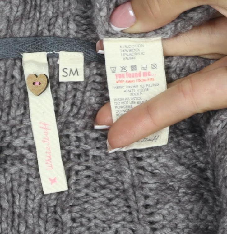 White Stuff Women Grey S Cable Knit Short Sleeve Button Cardigan