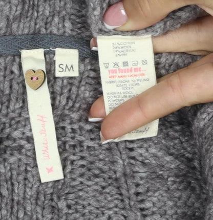 White Stuff Women Grey S Cable Knit Short Sleeve Button Cardigan