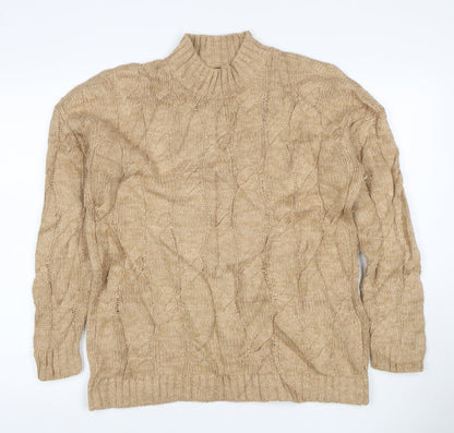 Lands' End Women's Beige S Cable-Knit Mock Neck Cotton Blend Jumper