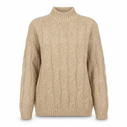 Lands' End Women's Beige S Cable-Knit Mock Neck Cotton Blend Jumper