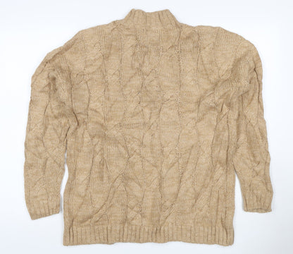 Lands' End Women's Beige S Cable-Knit Mock Neck Cotton Blend Jumper