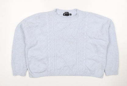 DKNY Jeans Women’s Blue UK 12 Cable Knit Crew Neck Pullover Jumper