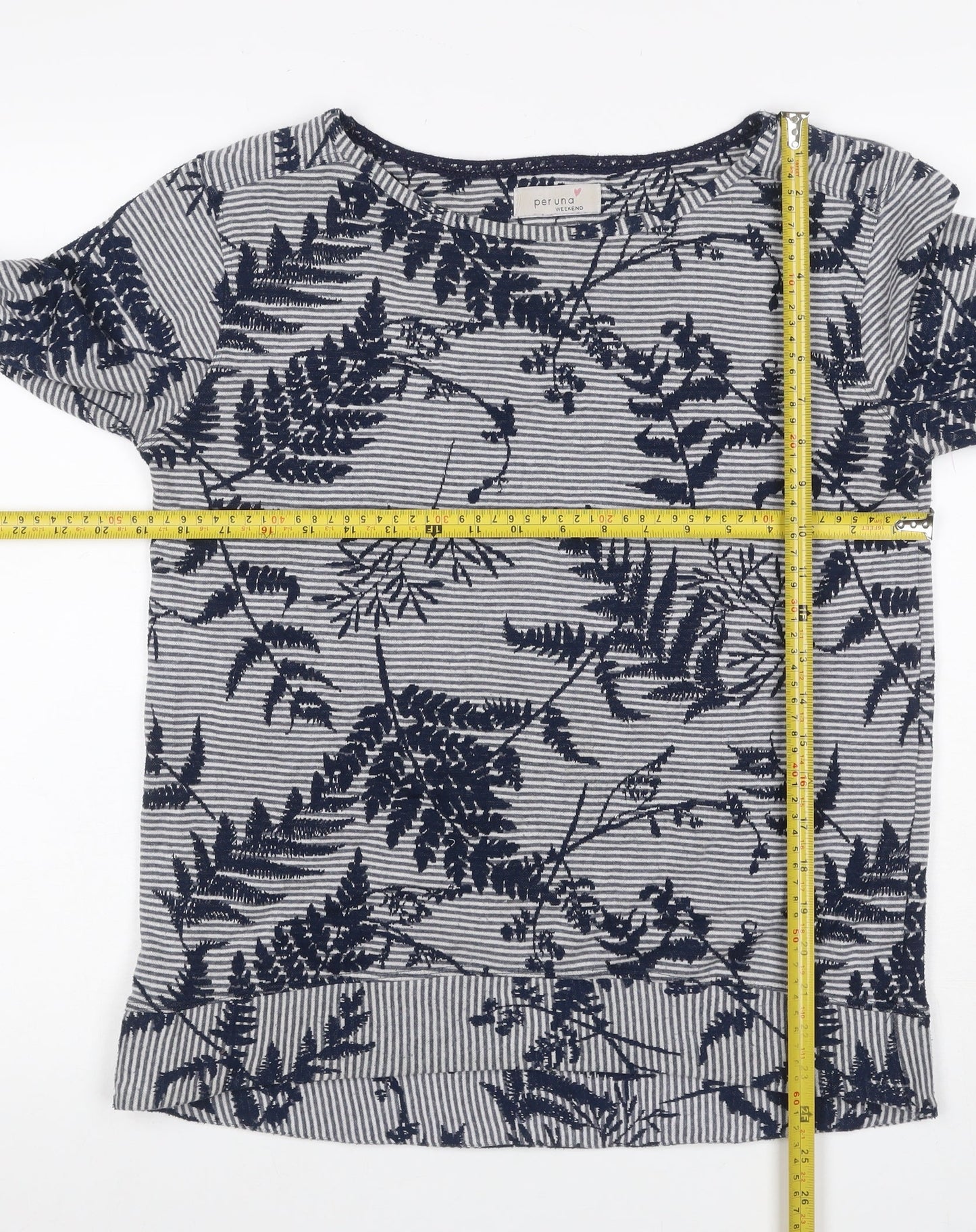 Per Una Women’s Blue UK 12 Jersey 3/4 Sleeve Fern Stripe Top