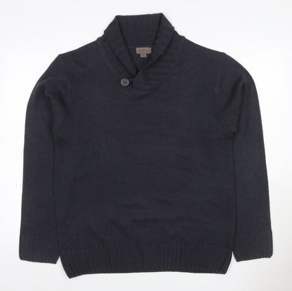 Jet Black Men's Black XL Shawl Collar Button Knit Pullover Jumper