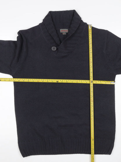 Jet Black Men's Black XL Shawl Collar Button Knit Pullover Jumper