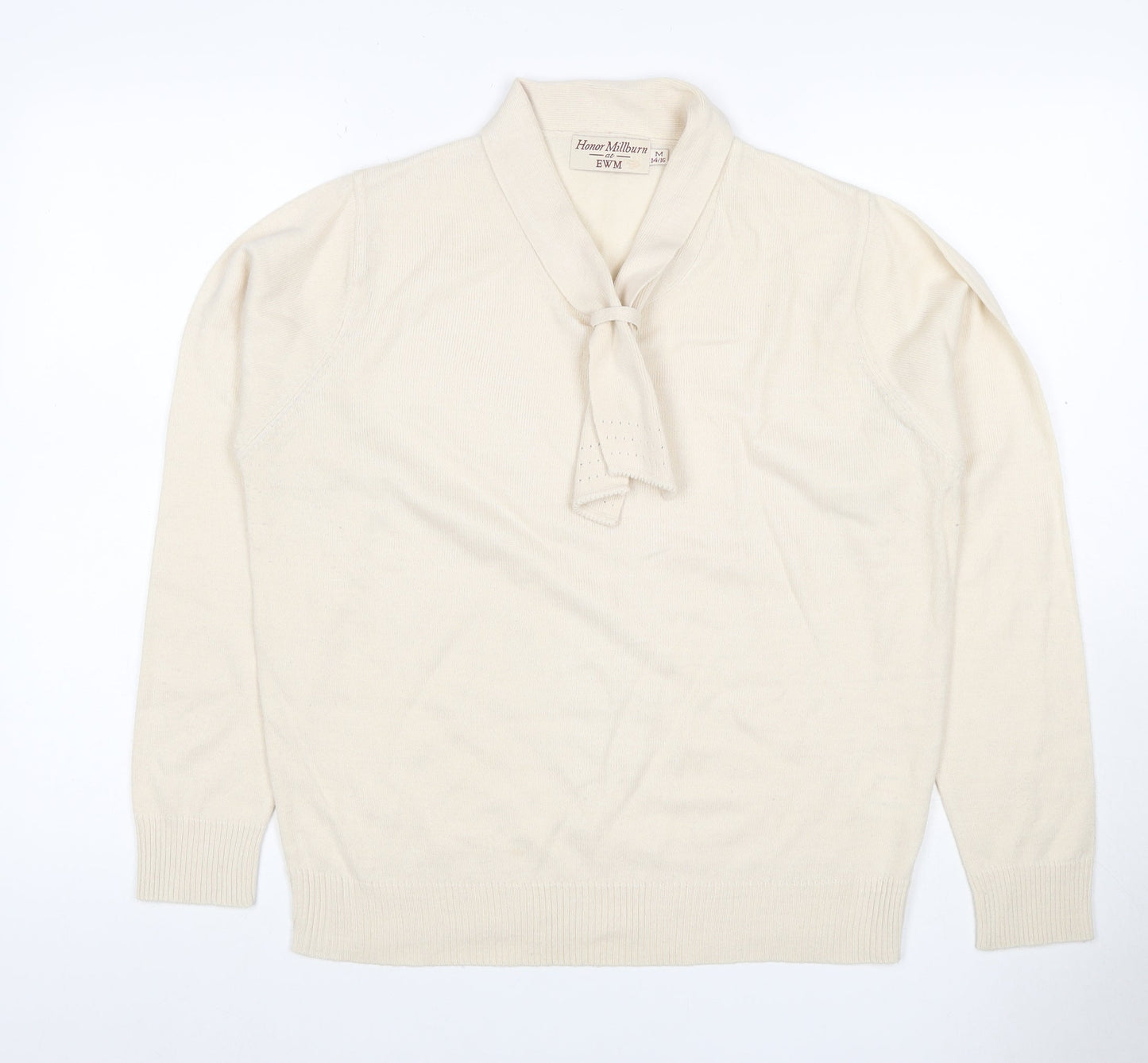 Honor Millburn EWM Women Ivory Size 14 V-Neck Tie Pullover Jumper