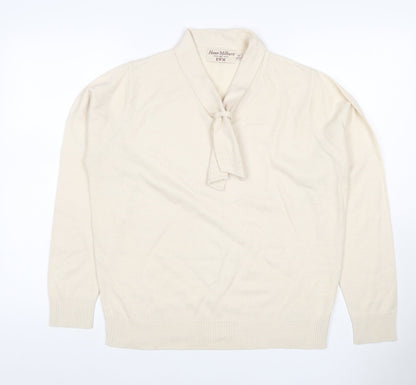 Honor Millburn EWM Women Ivory Size 14 V-Neck Tie Pullover Jumper