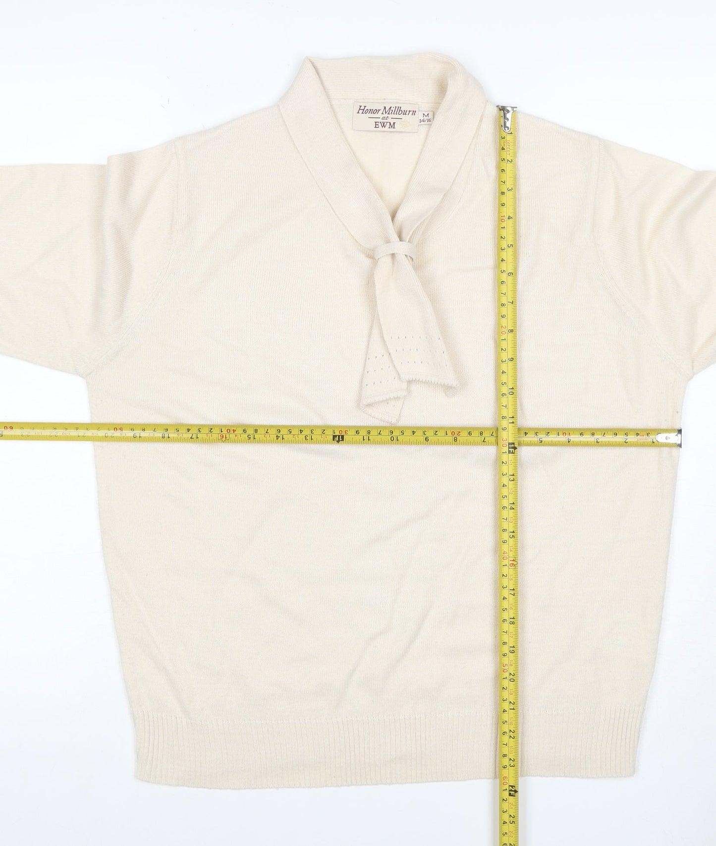 Honor Millburn EWM Women Ivory Size 14 V-Neck Tie Pullover Jumper