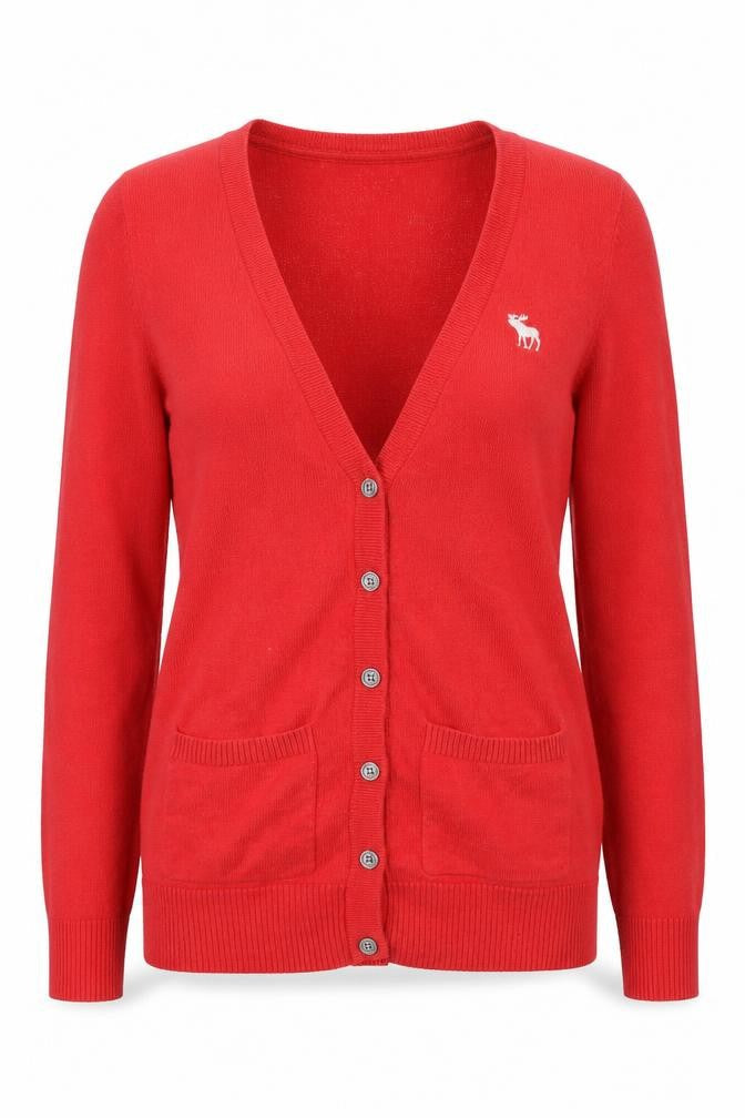 Abercrombie & Fitch Women Red S V-Neck Button Pocket Cardigan