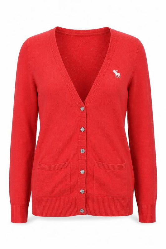 Abercrombie & Fitch Women Red S V-Neck Button Pocket Cardigan