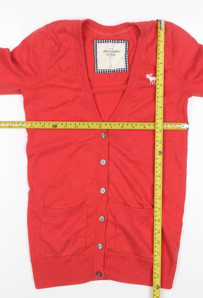 Abercrombie & Fitch Women Red S V-Neck Button Pocket Cardigan