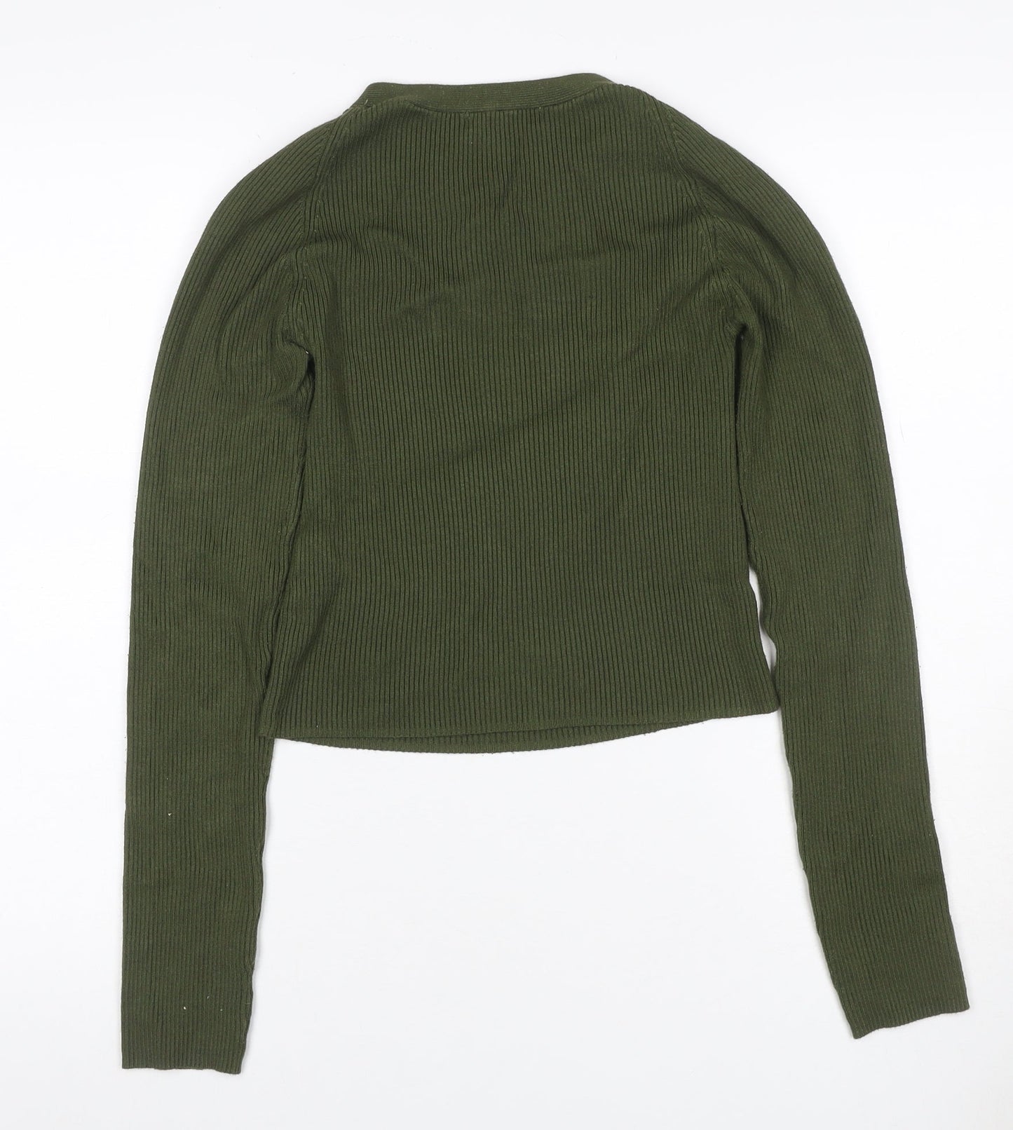 STR Women’s Green M Rib Knit Strap V-Neck Slim Pullover Jumper