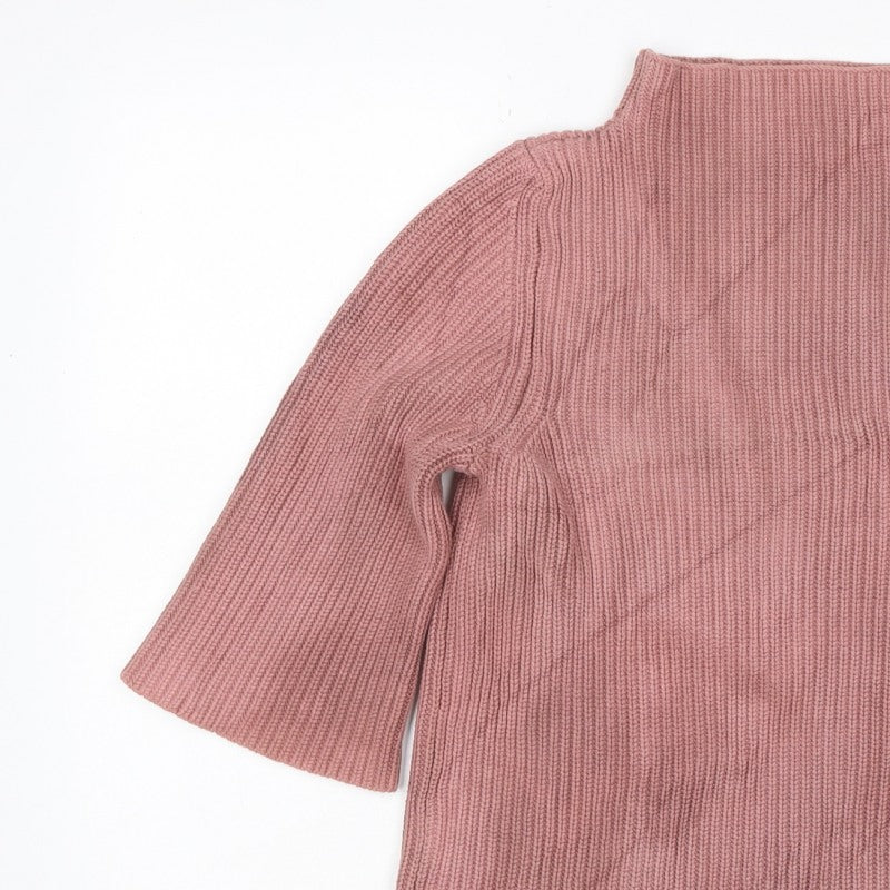 TOAST Women Pink M Rib Knit High Neck Flared Sleeve Tunic Jumper