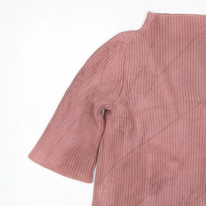 TOAST Women Pink M Rib Knit High Neck Flared Sleeve Tunic Jumper