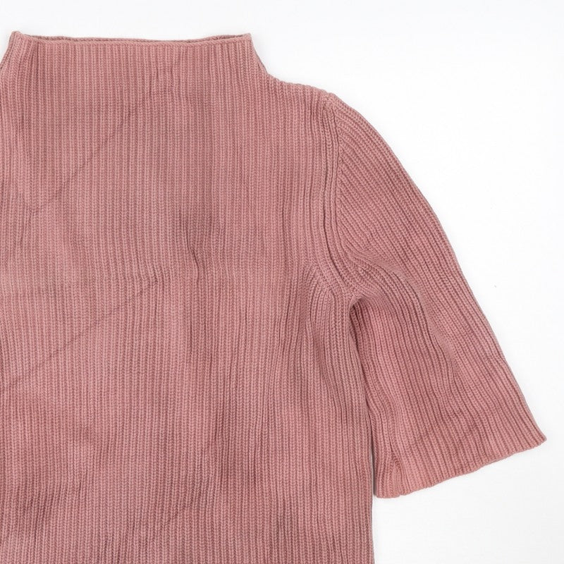 TOAST Women Pink M Rib Knit High Neck Flared Sleeve Tunic Jumper