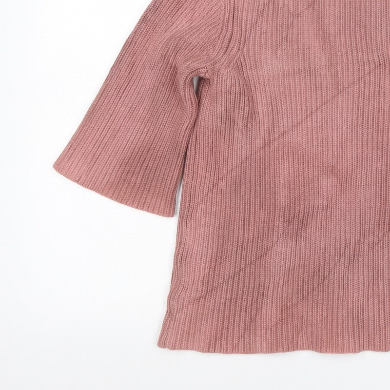 TOAST Women Pink M Rib Knit High Neck Flared Sleeve Tunic Jumper