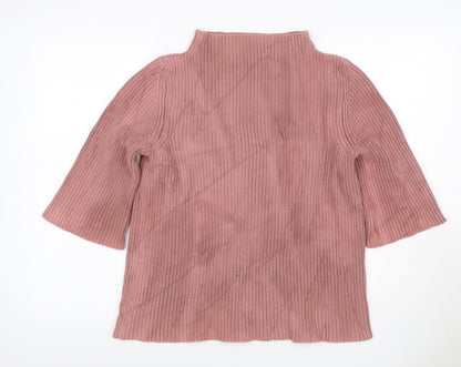 TOAST Women Pink M Rib Knit High Neck Flared Sleeve Tunic Jumper