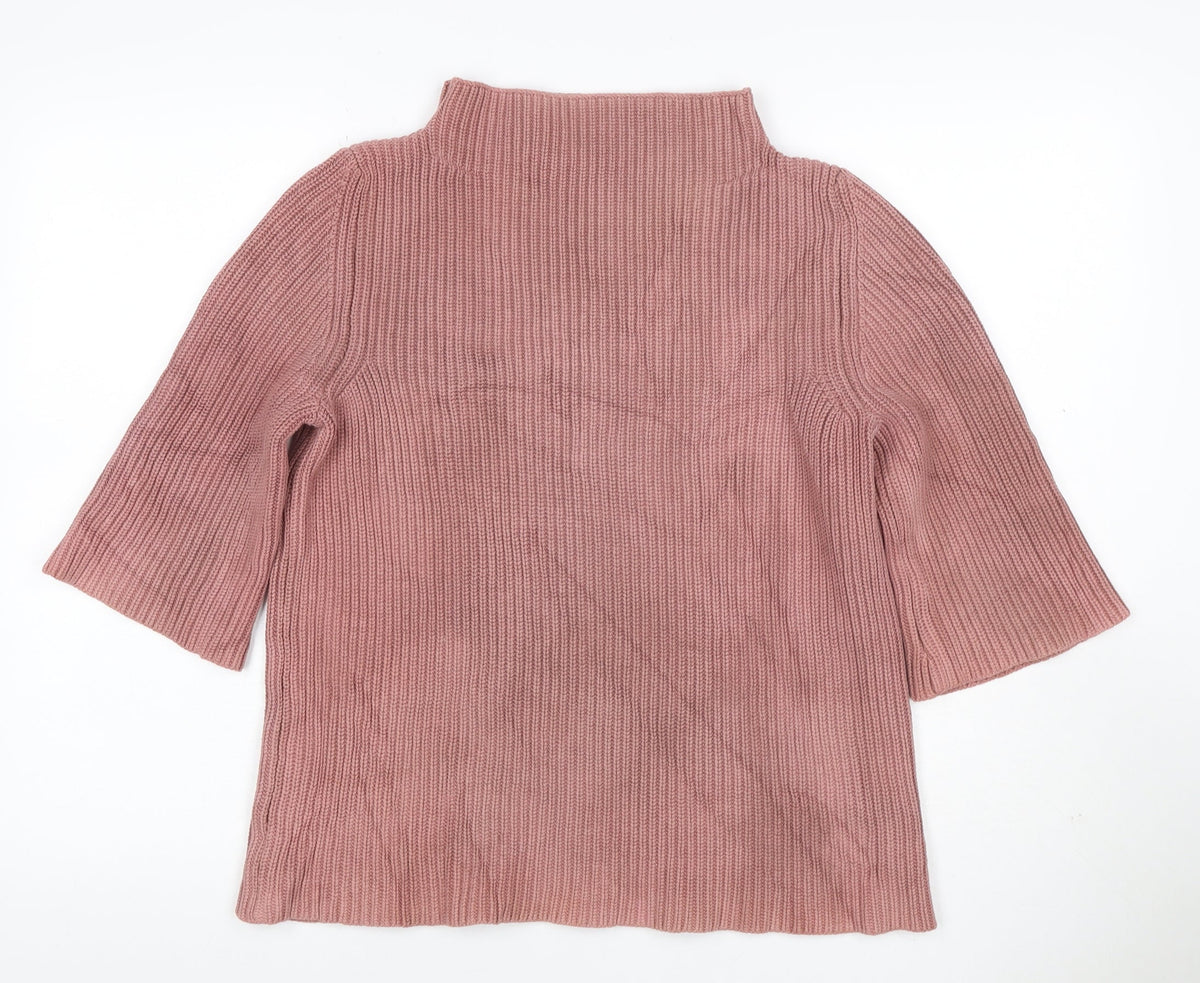 TOAST Women Pink M Rib Knit High Neck Flared Sleeve Tunic Jumper