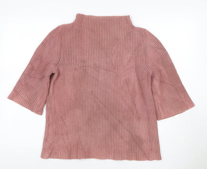 TOAST Women Pink M Rib Knit High Neck Flared Sleeve Tunic Jumper
