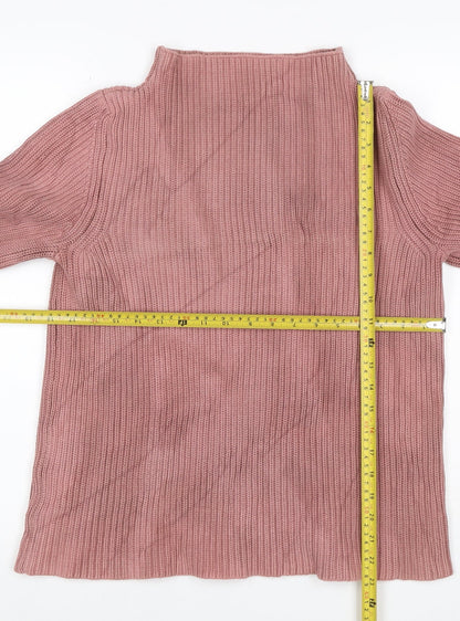 TOAST Women Pink M Rib Knit High Neck Flared Sleeve Tunic Jumper