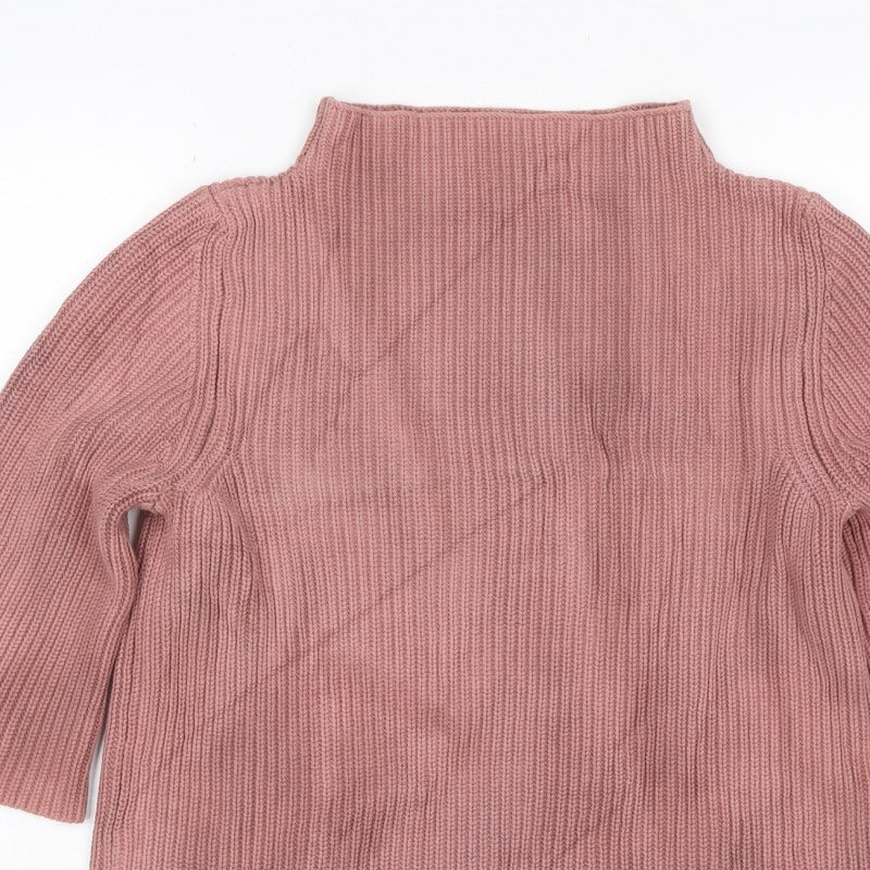 TOAST Women Pink M Rib Knit High Neck Flared Sleeve Tunic Jumper