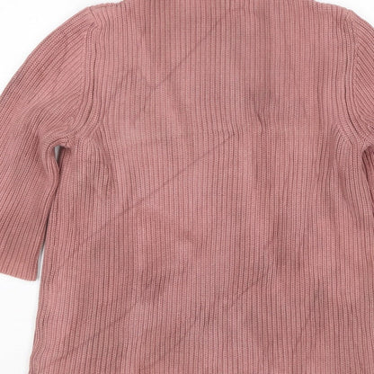 TOAST Women Pink M Rib Knit High Neck Flared Sleeve Tunic Jumper
