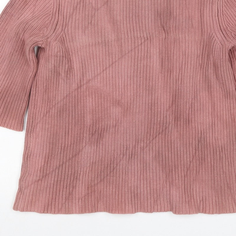 TOAST Women Pink M Rib Knit High Neck Flared Sleeve Tunic Jumper
