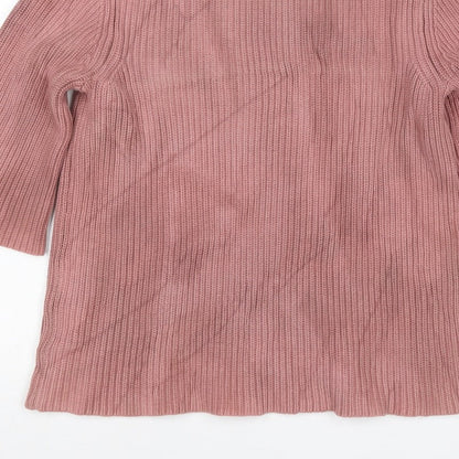 TOAST Women Pink M Rib Knit High Neck Flared Sleeve Tunic Jumper