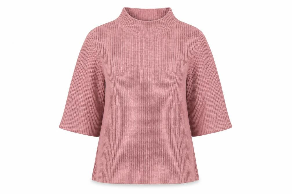 TOAST Women Pink M Rib Knit High Neck Flared Sleeve Tunic Jumper