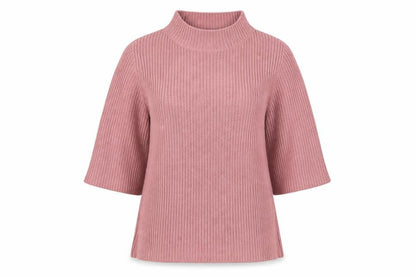 TOAST Women Pink M Rib Knit High Neck Flared Sleeve Tunic Jumper