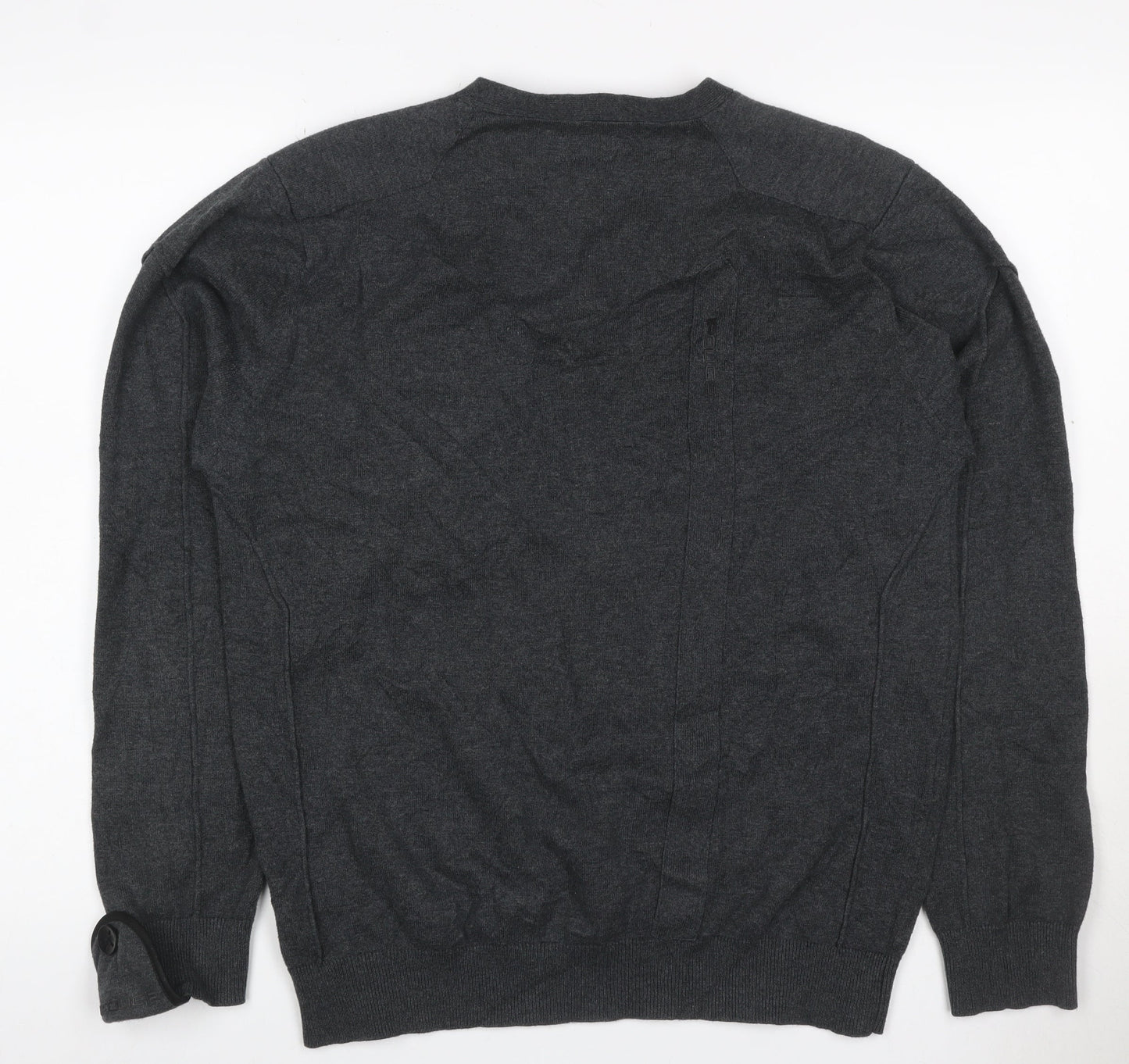 Police Men’s Grey L Cotton Henley Jumper V-Neck Zip Pocket