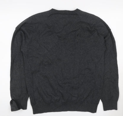 Police Men’s Grey L Cotton Henley Jumper V-Neck Zip Pocket