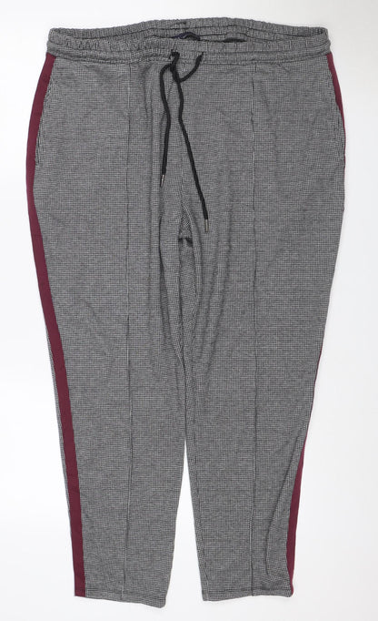 Marks and Spencer Women Black Mixed UK 20 Check Tapered Jogger Trousers