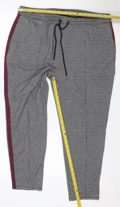 Marks and Spencer Women Black Mixed UK 20 Check Tapered Jogger Trousers
