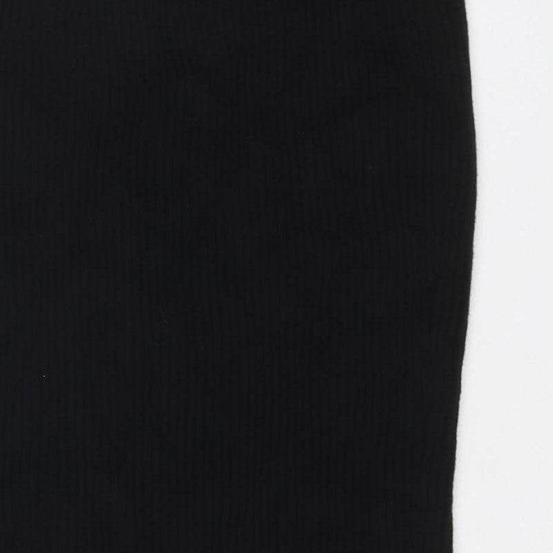 Miss Selfridge Women’s Black Size 12 Ribbed Knit Buckle Long Skirt