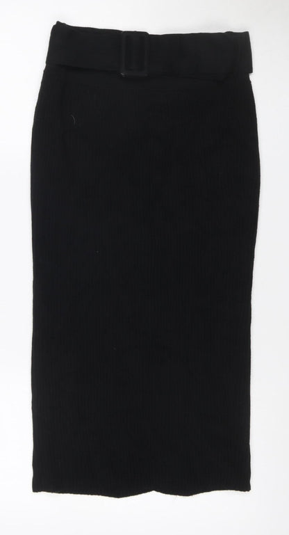 Miss Selfridge Women’s Black Size 12 Ribbed Knit Buckle Long Skirt