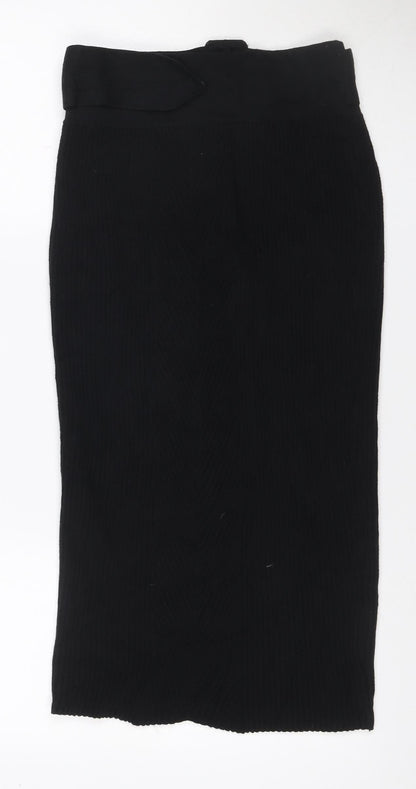 Miss Selfridge Women’s Black Size 12 Ribbed Knit Buckle Long Skirt