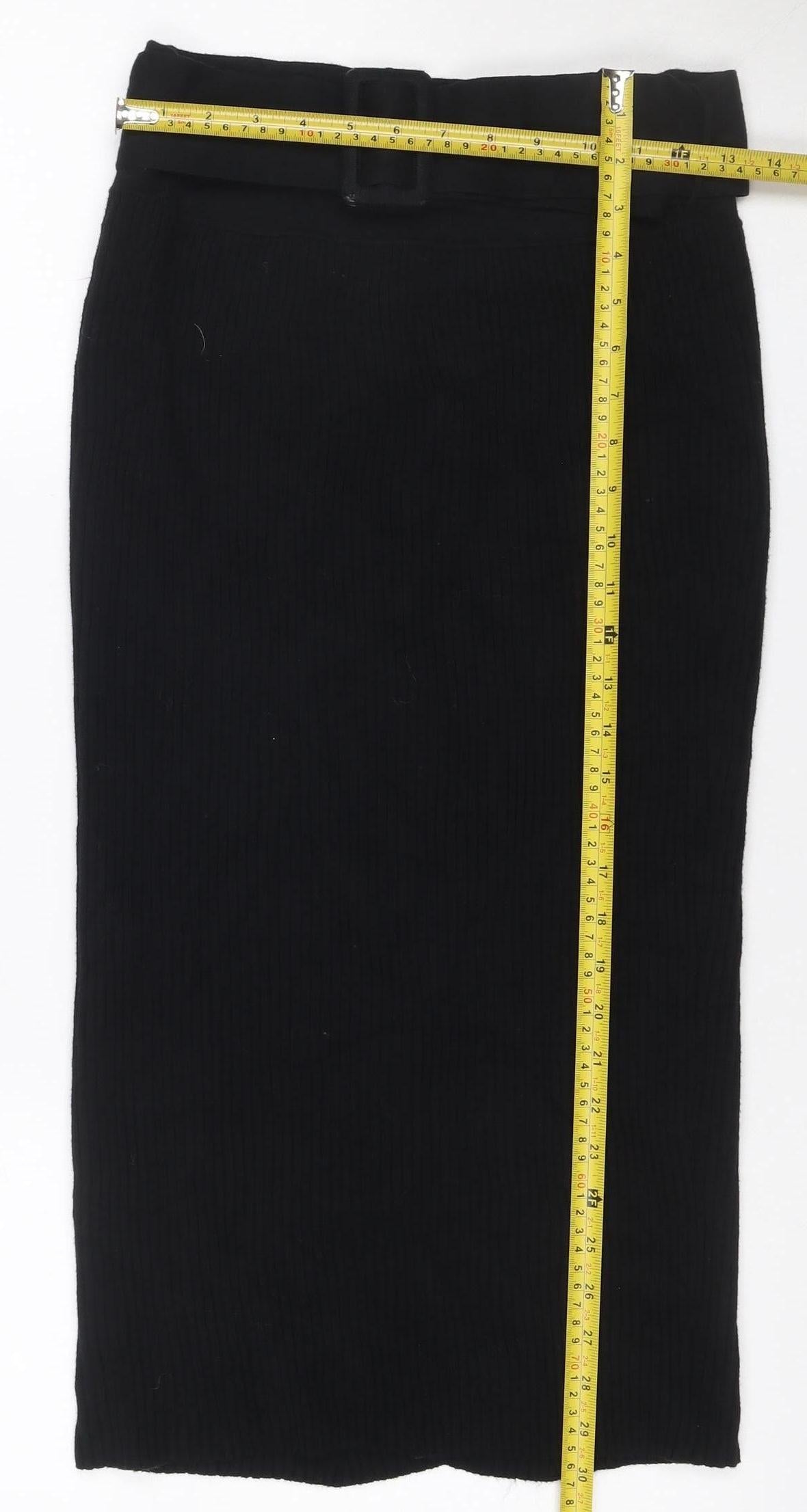 Miss Selfridge Women’s Black Size 12 Ribbed Knit Buckle Long Skirt