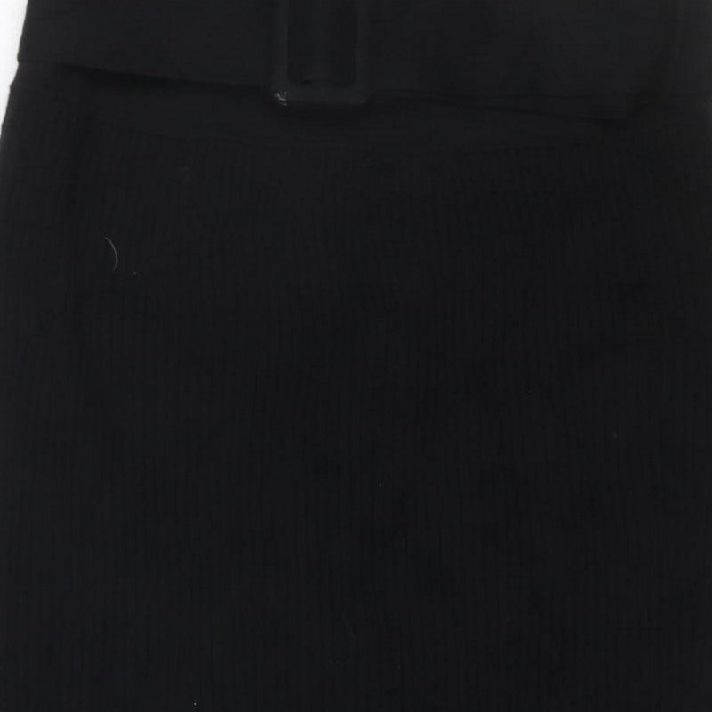 Miss Selfridge Women’s Black Size 12 Ribbed Knit Buckle Long Skirt