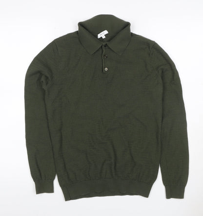 Reiss Mens Green Size S Long Sleeve Textured Knit Polo Shirt