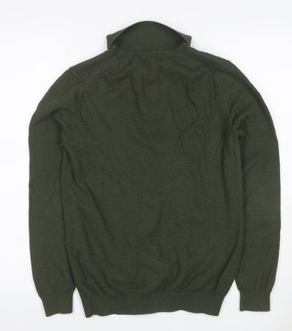 Reiss Mens Green Size S Long Sleeve Textured Knit Polo Shirt