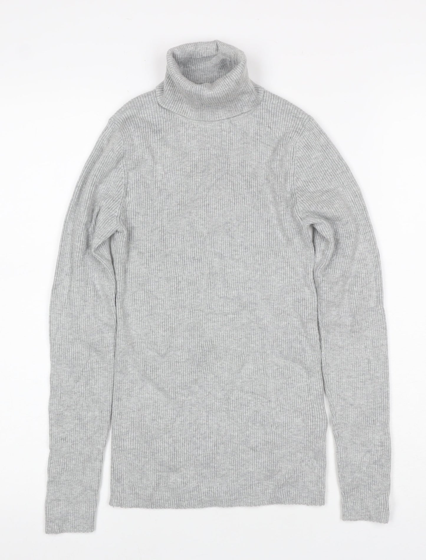 Calvin Klein Jeans Women Grey XS Ribbed Roll Neck Pullover Jumper