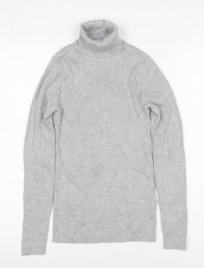 Calvin Klein Jeans Women Grey XS Ribbed Roll Neck Pullover Jumper