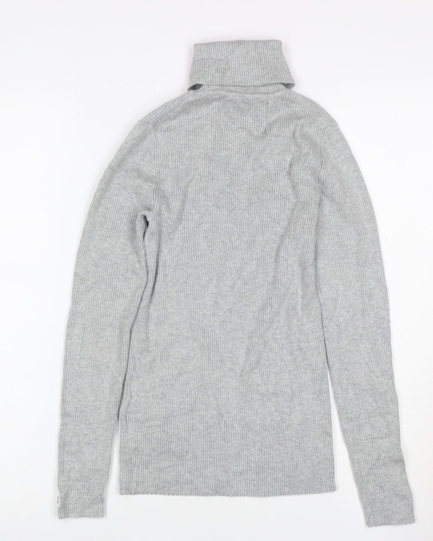 Calvin Klein Jeans Women Grey XS Ribbed Roll Neck Pullover Jumper