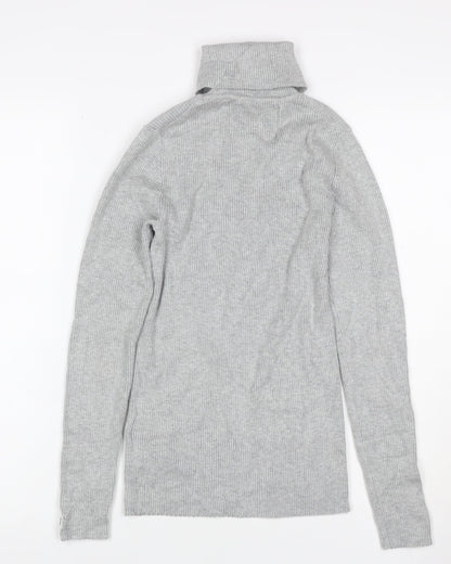 Calvin Klein Jeans Women Grey XS Ribbed Roll Neck Pullover Jumper