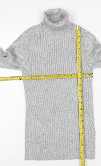 Calvin Klein Jeans Women Grey XS Ribbed Roll Neck Pullover Jumper