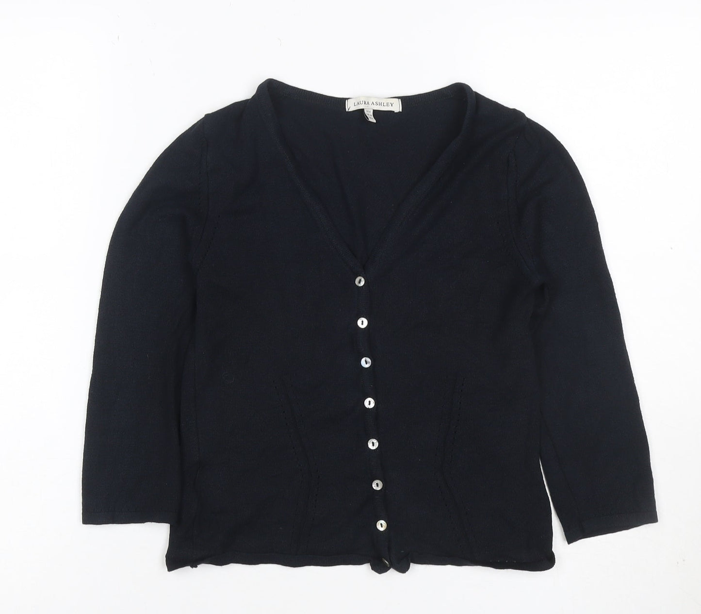 Laura Ashley Women Black UK 8 V-Neck Button Knit Cardigan