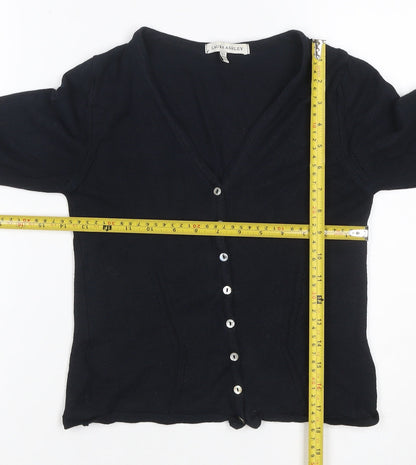 Laura Ashley Women Black UK 8 V-Neck Button Knit Cardigan