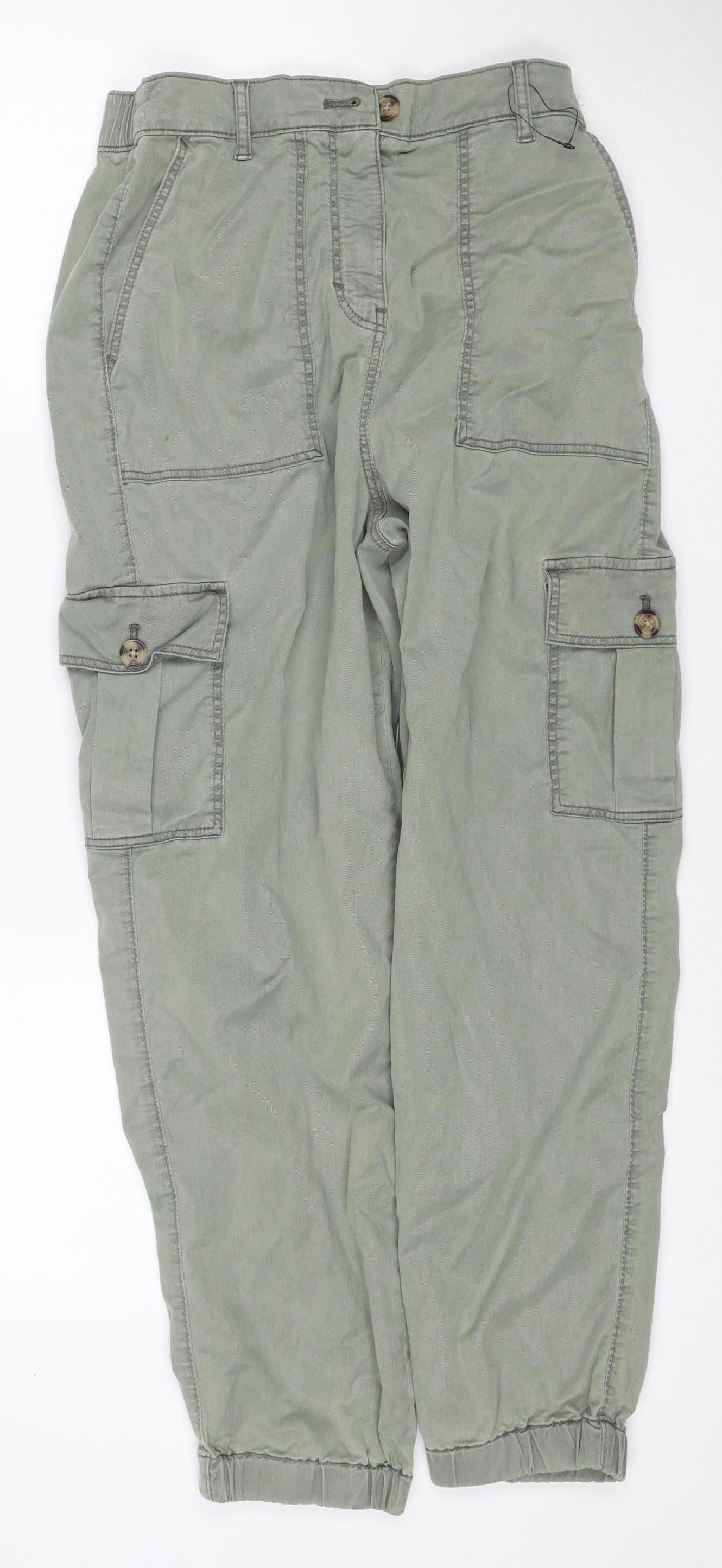 Marks & Spencer Women Green UK 8 Regular Cargo Tapered Trousers