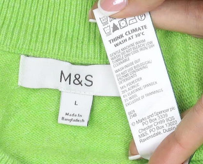 Marks and Spencer Women Green L Cashmere Crew Neck Pullover Jumper